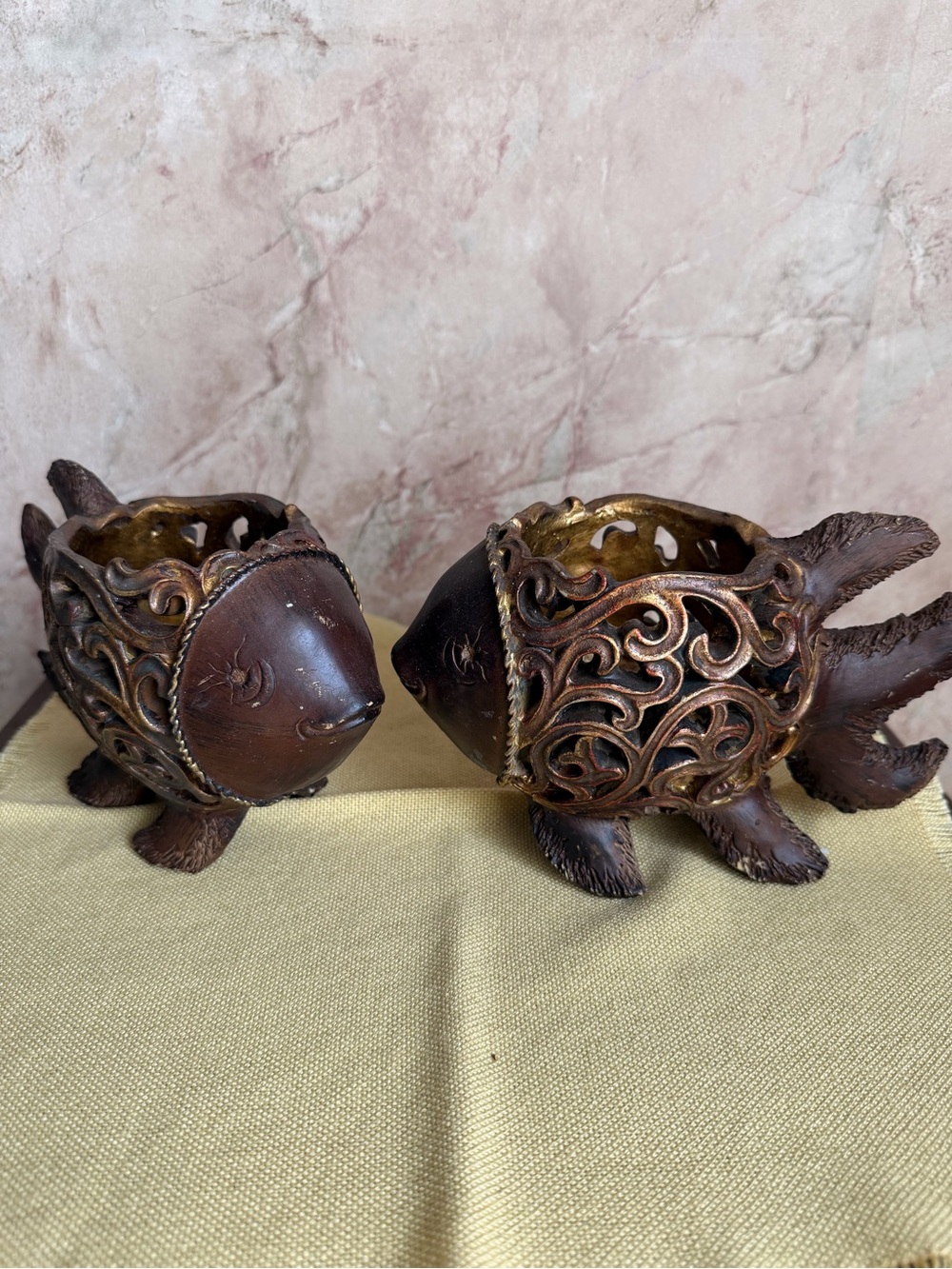 Source Unknown Brown Fish Tealight Holders - Pair